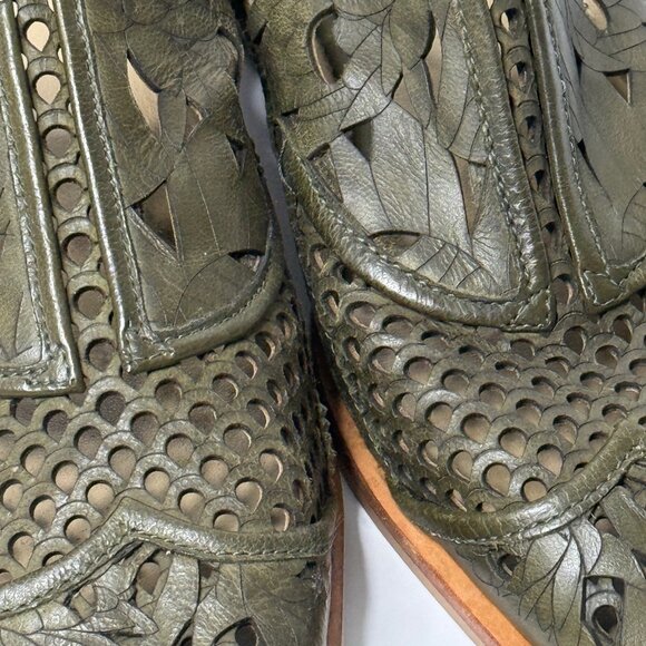 💚 Free People Paramount Olive Green Leather Cutout Mules | Slip-On Mules Women - Picture 5 of 10